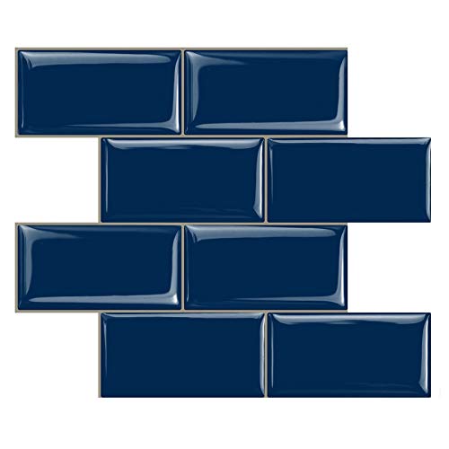 STICKGOO Peel and Stick Subway Tile, Stick on Tiles Backsplash for Kitchen & Bathroom in Deep Blue (Pack of 10, Thicker Design) - color: Deep Blue