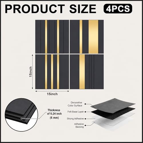 Geelin 4 Pack 3D Wall Panels Peel and Stick Fluted, Gray, Gold - color: Gray, Gold
