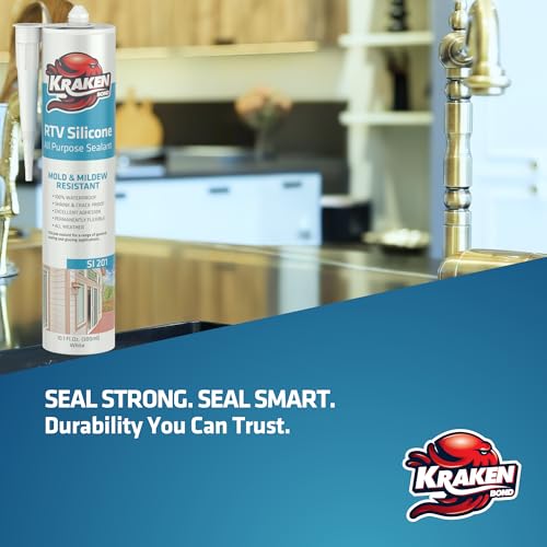 Kraken Bond RTV Silicone Sealant Translucent (48 x 10.1 fl.oz.)%100 Waterproof Silicone Caulk Kitchen and Bathroom, All Purpose, Window Caulking Sealant Outdoor, RV, 48 Pack - size: 48 Pack