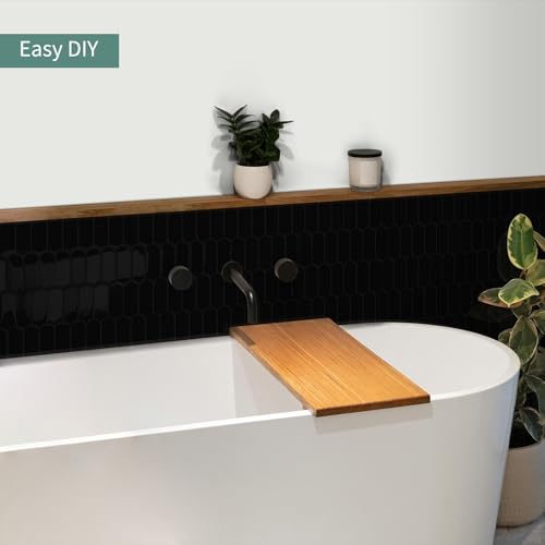 10-Sheet Upgraded Thicker Peel and Stick Kitchen Backsplash Tiles - color: Black