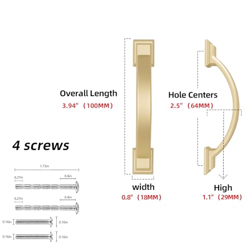 10 Pack 2.5 Inch Cabinet Pulls Brushed Gold Kitchen Cabinet Handles Zinc Alloy Drawer Pulls Solid Cabinet Hardware - color: Brushed Gold, size: 2-1/2" Hole Center(64mm)