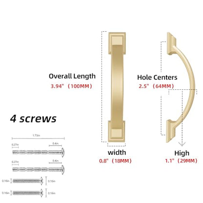 10 Pack 2.5 Inch Cabinet Pulls Brushed Gold Kitchen Cabinet Handles Zinc Alloy Drawer Pulls Solid Cabinet Hardware - color: Brushed Gold, size: 2-1/2" Hole Center(64mm)