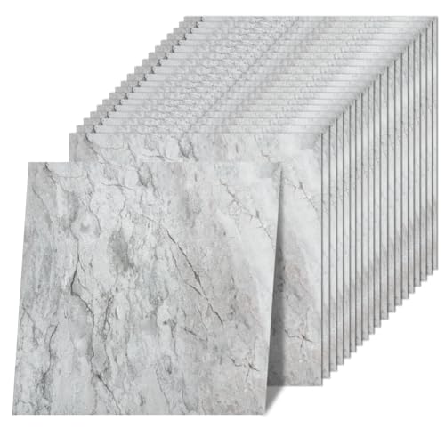 Peel and Stick Floor Tile 12 x 12 Inch Self Adhesive Marble Vinyl Flooring - color: Light Grey Marble