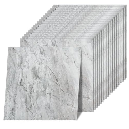 Peel and Stick Floor Tile 12 x 12 Inch Self Adhesive Marble Vinyl Flooring - color: Light Grey Marble