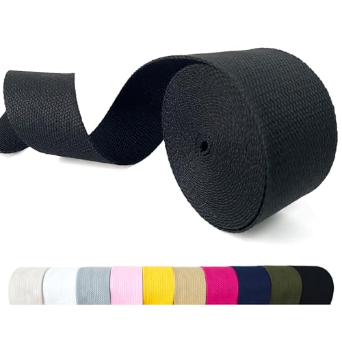 Cotton Webbing 2 Inch 5 Yards for Bag Strap Sewing Crafts, Black - color: Black