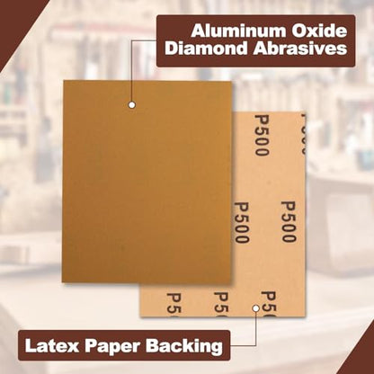 SPEEDWOX 1/4 Sheet Sandpaper Sheets 25PCS Premium Sand Paper 500 Grit Sanding Sheets 5.5" x 4.5" Sandpaper for Wood Metal Automotive Furniture Woodworking Clip-On, Hand Sanding Blocks - style: 500 Grits