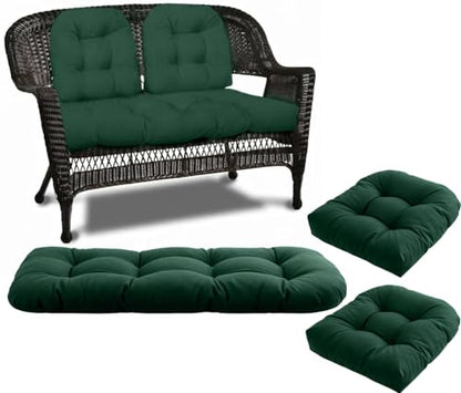 Wicker Chair Cushions 3 Piece Set, Waterproof Outdoor Cushion for Patio Furniture, Loveseat and U-Shaped Wicker Furniture Cushions, Green - color: Green