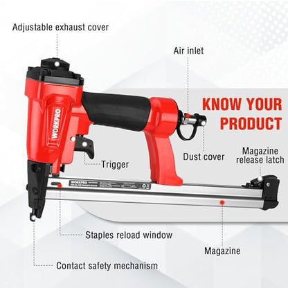 WORKPRO Pneumatic 20 Gauge Staple Gun, Oil-Free T50 Upholstery Stapler - size: 20 Gauge Oil-Free