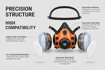 Reusable Silicone Half Face Respirator Mask with A1 Filters for Painting