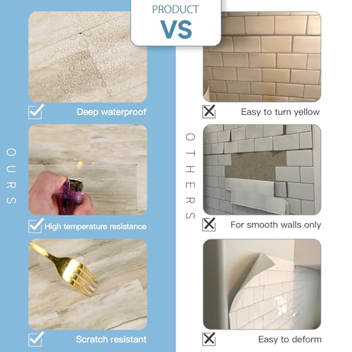 2026 New Upgrade Peel and Stick Backsplash Tile, Peel and Stick 11.34" X 11.57" Wall Tile for Kitchen, Bathroom, Fireplace, Laundry (Light Beige Stone, 10 Packs) - color: Light Beige Stone