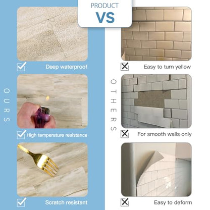 2026 New Upgrade Peel and Stick Backsplash Tile, Peel and Stick 11.34" X 11.57" Wall Tile for Kitchen, Bathroom, Fireplace, Laundry (Light Beige Stone, 10 Packs) - color: Light Beige Stone