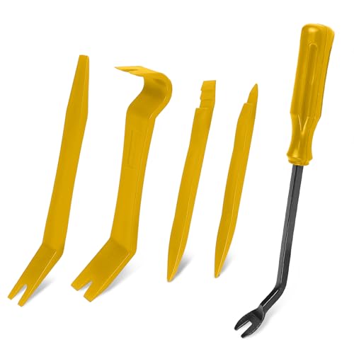 5PCS Auto Trim Removal Tool Kit, No-Scratch Plastic Pry Kit, Interior Fastener Remover Pry Tool Set for Car Door Clip Panel & Audio Dashboard Dismantle, Universal Car Accessories (Yellow) - color: Yellow