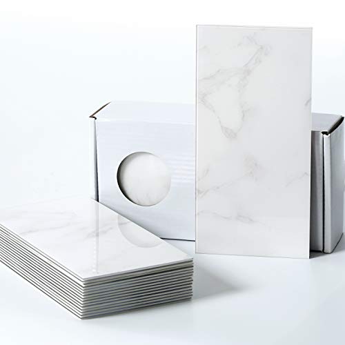 BeNice Peel and Stick Tile Backsplash Bathroom Cararra White 23pcs - color: Carrara white