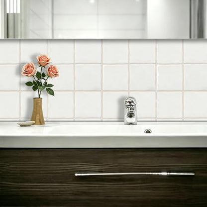 10pcs Peel and Stick White Backsplash Tiles – 7.87in x 7.87in Self-Adhesive Kitchen Wall Tiles, Bathroom Wall Panels, Modern DIY Stick On Tiles, Home Decor - color: Plain white