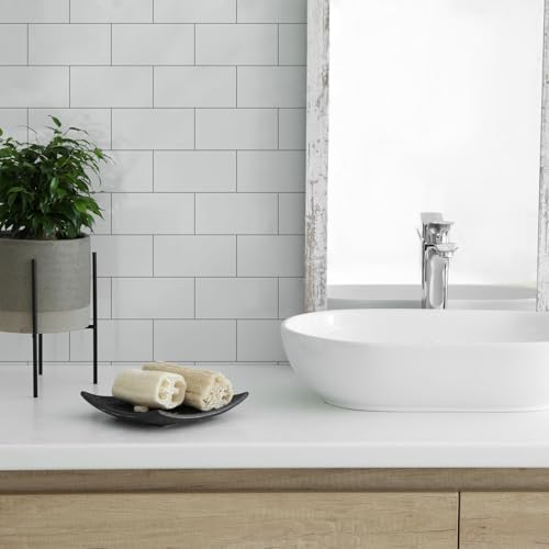 10- Sheet Polished White Peel and Stick Backsplash,11.8'' x11.8'' Luxury PVC Ceramic Look Self Stick Subway Tiles, Waterproof Peel and Stick Wall Tiles for Kitchen and Bathrrom - color: Soft-Glossy White