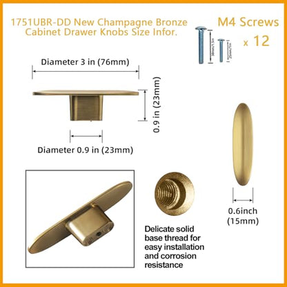 Goo-Ki 6 Pack Champagne Bronze Drawer Knobs Solid Zinc Alloy Kitchen Hardware - 3" Full Length Bar Cabinet Knob Single Hole/Screw Cabinet Pulls Dresser Handles - color: Champagne Bronze, size: 3" Full Length