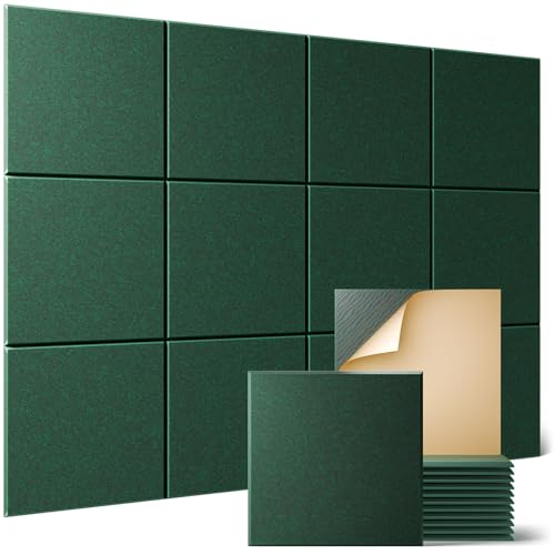 Sonicism 12 Pack Acoustic Panels with Self-Adhesive, 12" X 12" X 0.4" Sound Proof Foam Panels for Walls, Decorative Soundproof Wall Panels, Sound Proof Absorbing Tiles for Home & Offices, Dark Green - color: Dark Green, size: Flat Panels (12 Pack)