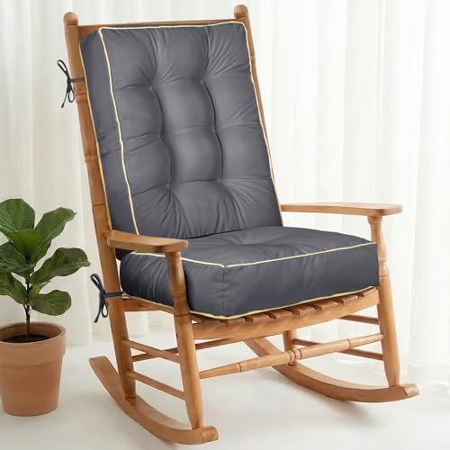 1 MIDDLE ONE Rocking Chair Cushion Outdoor Indoor, Memory Foam Replacement Rocking Chair Pads, Set of Thicken Seat & Back Cushions with Ties for Rocker (Grey, 22"X17"/17"X17") - color: Grey, size: 22"X17"/17"X17"
