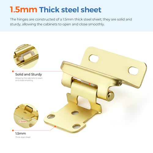 Gold Self-Close Cabinet Hinges, Semi Wrap 1/2 Inch Overlay,20 Pack 10 Pairs - size: Semi Wrap 1/2 inch Overlay