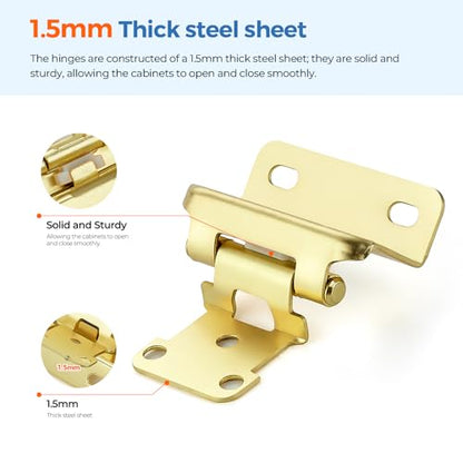 Gold Self-Close Cabinet Hinges, Semi Wrap 1/2 Inch Overlay,20 Pack 10 Pairs - size: Semi Wrap 1/2 inch Overlay