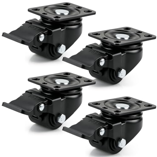 1.25" Heavy Duty Low Profile Swivel Plate Casters with Brake, 4 Pcs