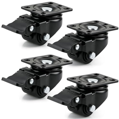 1.25" Heavy Duty Low Profile Swivel Plate Casters with Brake, 4 Pcs