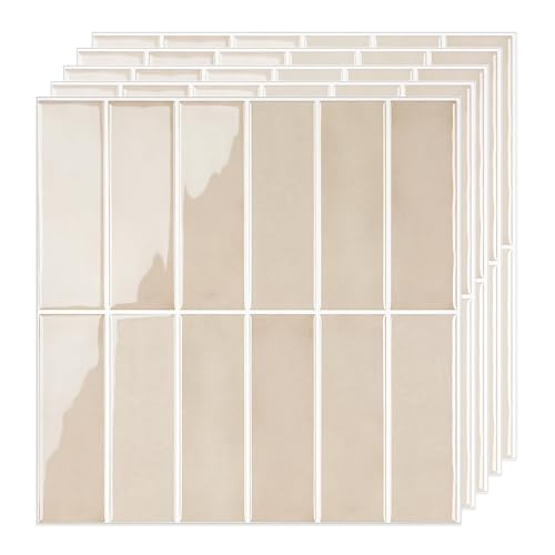Select 5 Pack Peel and Stick Backsplash Square Tiles, 12x12 in, Almond - color: Almond, size: Rectangle Shape