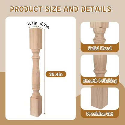 Wooden Table Legs 2Pack, 35.4" Unfinished Heavy Duty Red Oak Replacement Legs for Dining and Kitchen Table, DIY Farmhouse Table Legs for Coffee Table & Desk