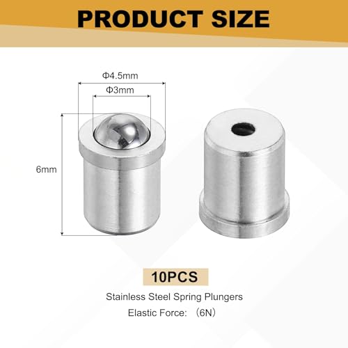 uxcell 10Pcs Stainless Steel Spring Plunger 6x4.5 mm Precision Ball (6N) - size: 6 x 4.5 mm(6N)