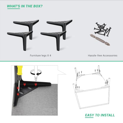 Black Furniture Legs 4 Inch, Metal Legs for Furniture Set of 4 - size: 4 Inch | 10cm