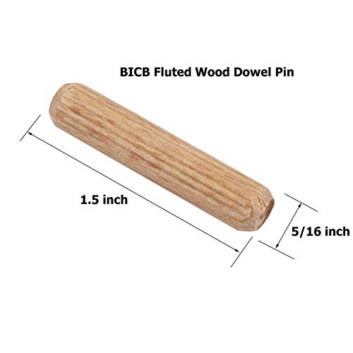 5/16" x 1.5" Fluted Wood Dowel Pins (100 Pack) – Premium Kiln-Dried Beechwood Furniture Joinery Pins – Tapered Chamfered Ends for Easy Insertion – Ideal for Arts, Crafts, and DIY Woodworking Projects - size: 5/16" x 1.5"