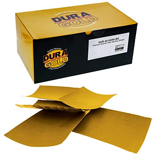 Dura-Gold Premium 1/4 Sheet Gold Sandpaper Sheets, 240 Grit (Box of 400) - size: 240-Grit