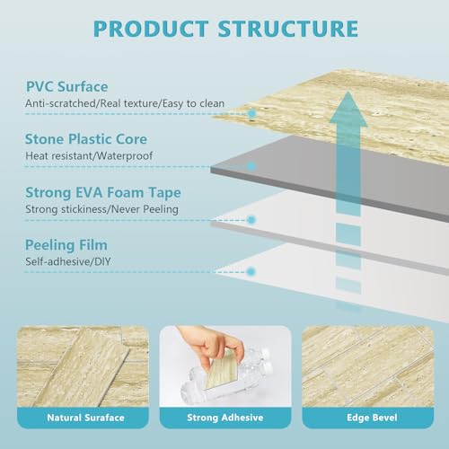 Vamos Tile 100 Pieces Peel and Stick Backsplash Tile, 3" x 6" Subway Tile - color: Beige mix off White Travertine