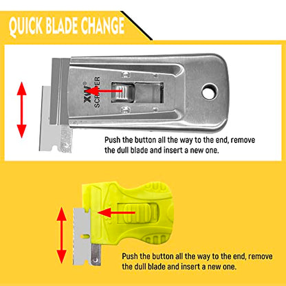 XW 7-Pack Razor Scraper Set, 4 PCS All-Metal Razor Blade Scrapers and 3 PCS Mini Plastic Scrapers, Extra 22 PCS Razor Blades Included