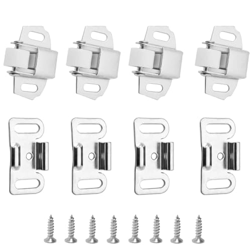 4 Sets Spring Roller Catch Latch with Screws, Roller Wheel Door Catch Latch Hardware Replacement for Cabinet Closet Mailbox Furniture RV Camper Kitchen (Silver) - color: Silver
