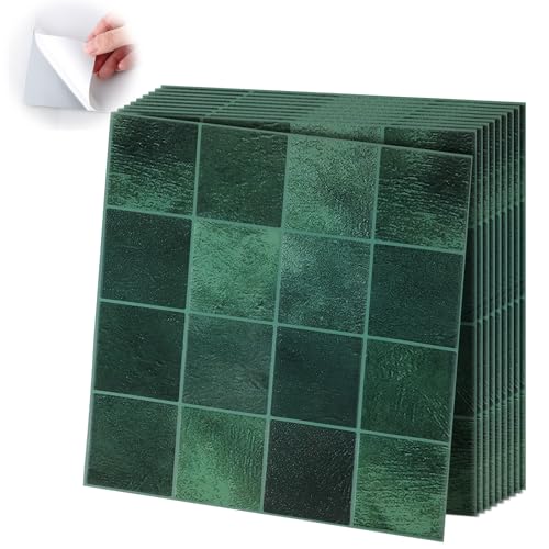 Feifeiya 10 Pcs Heavy-Duty Peel and Stick Backsplash Kitchen 3D Adhesive Peel Stick Tile Waterproof Backsplash Renter Wall Tile for Bathroom Fireplace (Checkered 11.8" X 11.8",Green) - color: Green, size: Checkered 11.8" X 11.8"