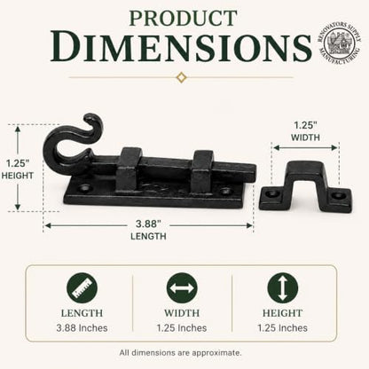 Renovators Supply Manufacturing Door Lock Latch 3.8 in. Black Wrought Iron Pig Tail Tip Styled Slide Bolt Latch with Mounting Hardware - size: Pack of 1, style: 3.88 inch - Curled Tail