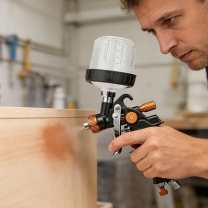 Mini HVLP Air Spray Gun with 0.8/1.0 mm Nozzles Touch UP Spray Gun - color: Orange