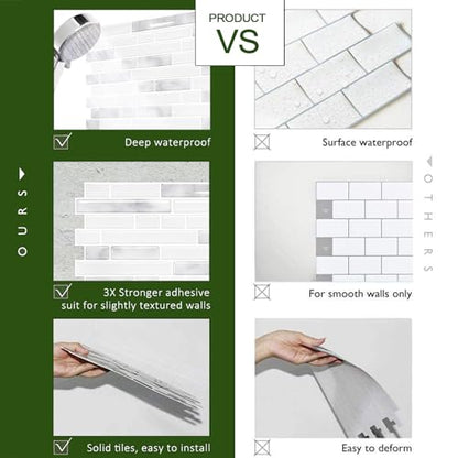 STICKGOO Thicker Peel and Stick Backsplash Tile for Kitchen and Bathroom - color: Marble Grey&White