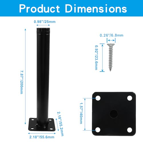 4 Pcs 8"/200mm Metal Furniture Legs, Black, Adjustable - size: 8 inches