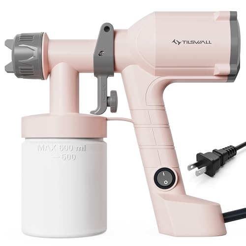 Tilswall Paint Sprayer Dreamer400 Ultra-Light Spray Gun for Painting Pink | 1.5lb Lightweight, 500W, 2 Nozzles & 3 Patterns, Easy to Clean, Adjustable Flow, for Furniture, Fence, Ceiling, Door, Wall - color: Light Pink