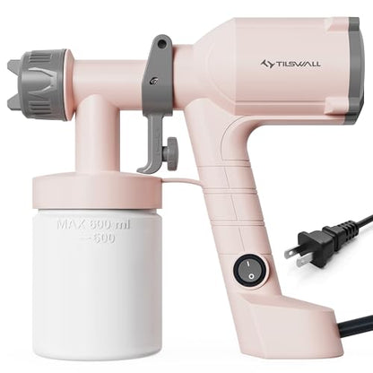 Tilswall Paint Sprayer Dreamer400 Ultra-Light Spray Gun for Painting Pink | 1.5lb Lightweight, 500W, 2 Nozzles & 3 Patterns, Easy to Clean, Adjustable Flow, for Furniture, Fence, Ceiling, Door, Wall - color: Light Pink