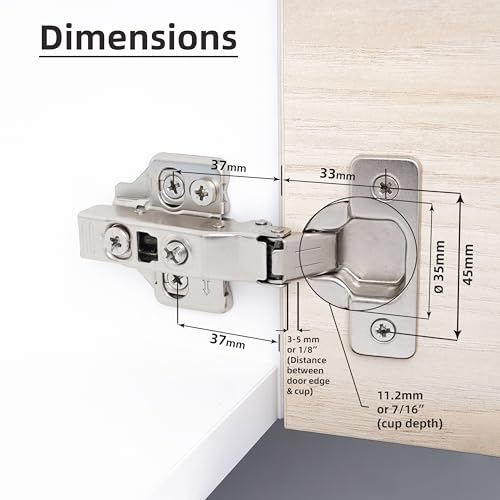 DecoBasics Full Overlay European Soft Close Cabinet Hinges for Kitchen Cabinets (6 Pcs) -105° Frameless Concealed Cabinet Door Hinge -4 Way Adjustability & Clip on Plate for Easy Installation - size: Full Overlay