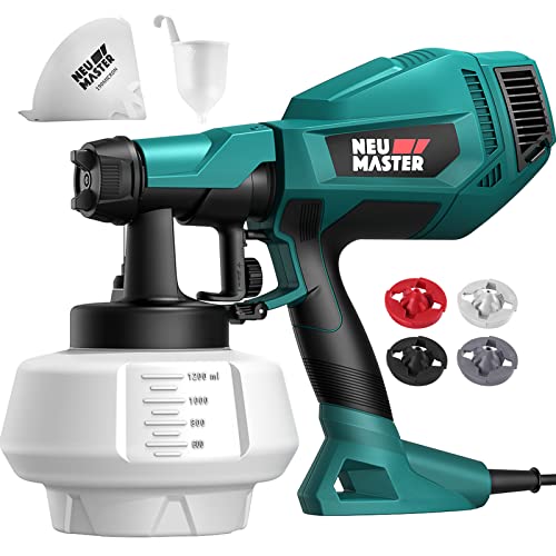 NEU MASTER Paint Sprayer-Electric-Spray-Paint-Gun 1200ML Container/4 Nozzles/3 Patterns Easy Clean Paint Sprayer Gun for House Painting, Furniture, Fence, Cabinets (Renewed)