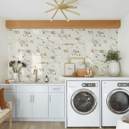 Vamos Tile Peel & Stick Backsplash on Subway Tile,40-Pack 3''x12'',Glossy - color: Pandora Marble with White Grout