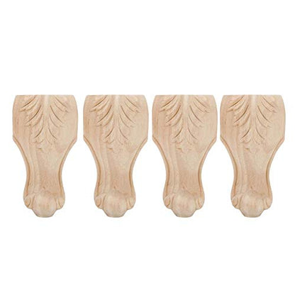 Hztyyier Solid Wood Furniture Legs, 4-Piece Carved Sofa Cabinet Feet, Unfinished Beige, Rustic Style, 4.7x2.4in/5.9x2.4in/7.1x2.8in