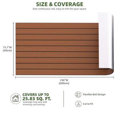 Elvone Peel and Stick PVC Slat Wood Wall Panel, Walnut, 236" x 15.7" - color: Walnut, size: 15.7" x 236"