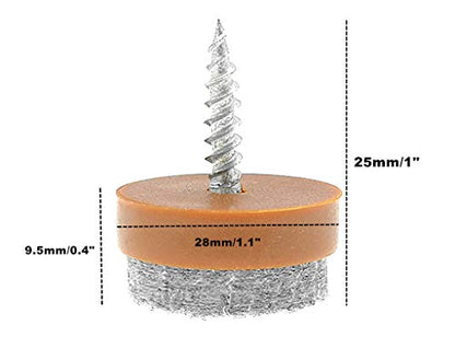 ALIMITOPIA 40pcs Screw-on Furniture Felt Pad Chair Glide Slider Hardwood Floor Protector for Wooden Leg Feet of Chair Table Furniture(Φ28mm or 1.1";Brown) - size: 28mm(Brown)