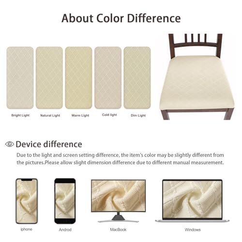 SearchI Seat Covers for Dining Room Chairs Stretch Jacquard Chair Seat Covers Set of 4, Removable Washable Upholstered Chair Seat Protector Cushion Slipcovers for Kitchen, Office(Beige Rhombus) - color: Beige Rhombus