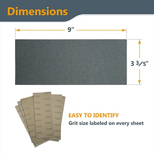 POWERTEC 471001 Wet Dry Sandpaper, Assorted Grit, 9" by 3.6", 36 PK, 4 of each400/600/800/1000/1200/1500/2000/2500/3000 - style: 36PK - 9 Assorted Grits